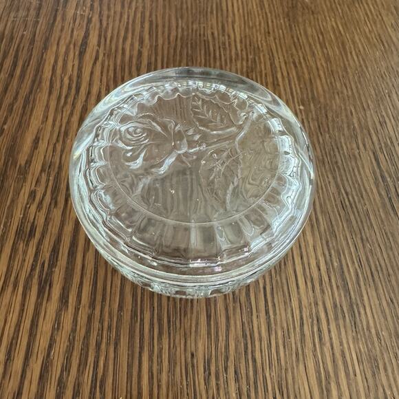 Vintage Luigi Bormioli Glass Trinket Box Powder Jar Rose Lid Floral Italy Signed - Picture 3 of 10